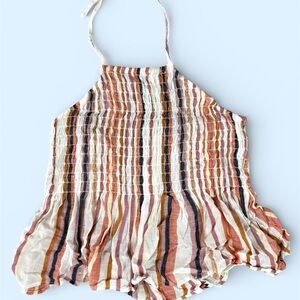 Francesca's Collections Striped Halter Crop Top in Cream, Rust, Pink & Navy